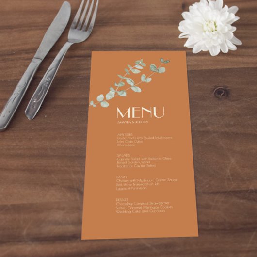 Terracotta Eucalyptus Deko Wedding Menu Menükarte