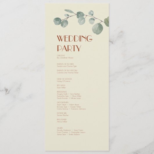 Terracotta Eucalyptus Deko Wedding Program Programm (Rückseite)