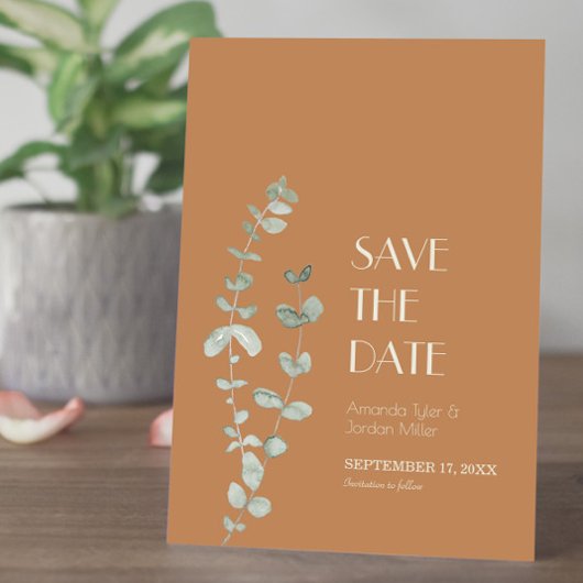 Terracotta Eucalyptus Deko Wedding Save the Date
