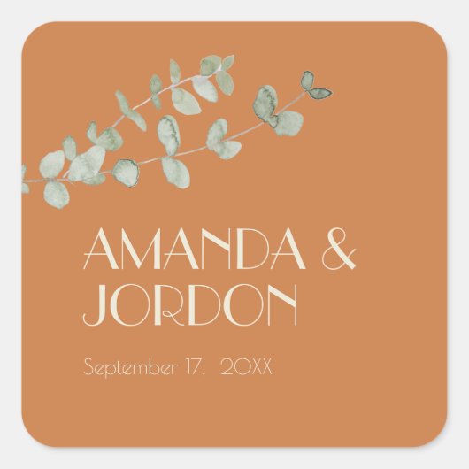 Terracotta Eucalyptus Deko Wedding Siegel Sticker (Vorderseite)