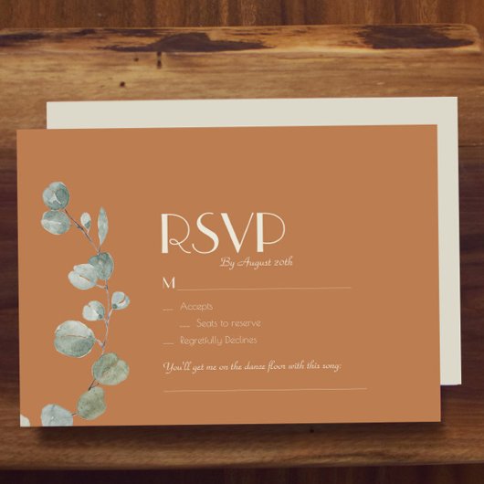 Terracotta Eucalyptus Deko Wedding Song Request RSVP Karte