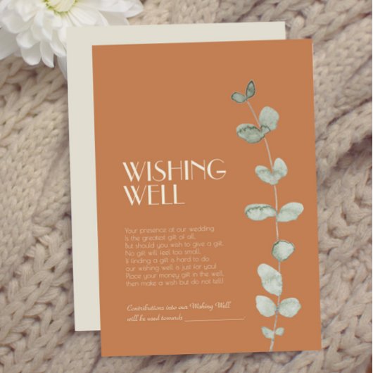 Terracotta Eucalyptus Deko Wedding wünscht sich ei Begleitkarte