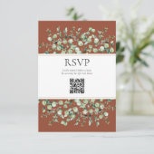Terracotta Eucalyptus QR Code Wedding RSVP Begleitkarte (Stehend Vorderseite)
