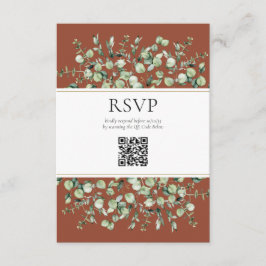 Terracotta Eucalyptus QR Code Wedding RSVP Begleitkarte