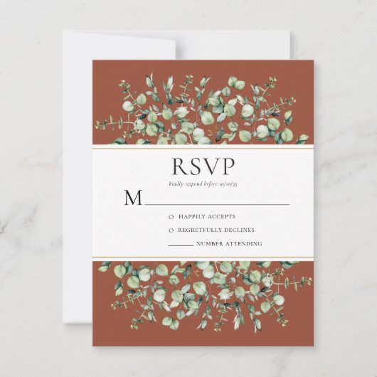 Terracotta Eucalyptus Wedding RSVP Karte (Vorderseite)