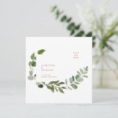 Terracotta Eucalyptus Wedding Square Save the Date (Stehend Vorderseite)