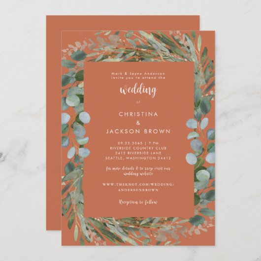Terracotta Eukalyptus Botanical Wedding II Einladung (Vorne/Hinten)