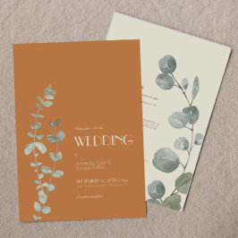 Terracotta Eukalyptus Deko in einer Hochzeit Einladung