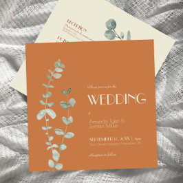 Terracotta Eukalyptus Deko Square Einladung