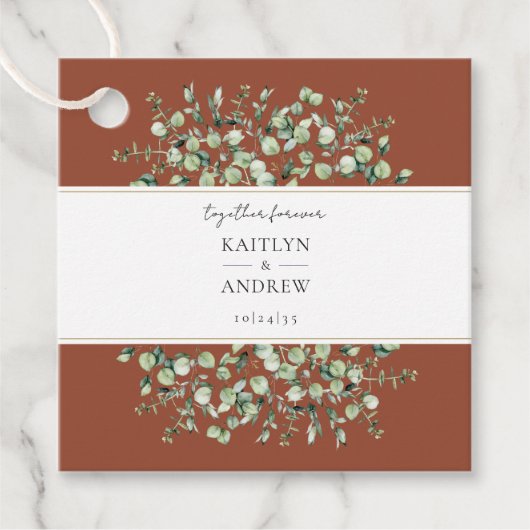 Terracotta Eukalyptus Together Forever Wedding Geschenkanhänger (Vorderseite)