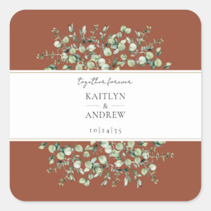 Terracotta Eukalyptus Together Forever Wedding Quadratischer Aufkleber