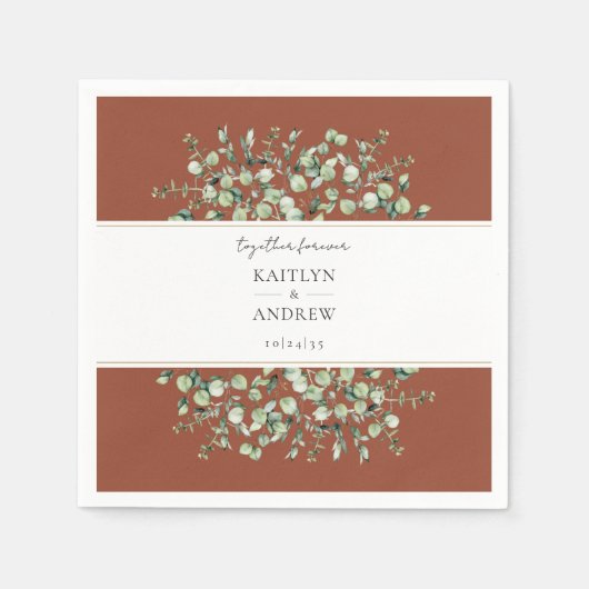 Terracotta Eukalyptus Together Forever Wedding Serviette (Vorderseite)