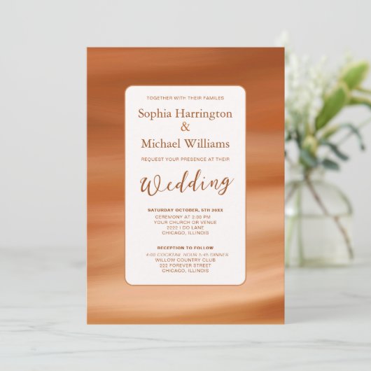 Terracotta Fall Autumn Wedding Invite QR Code  Einladung (Stehend Vorderseite)