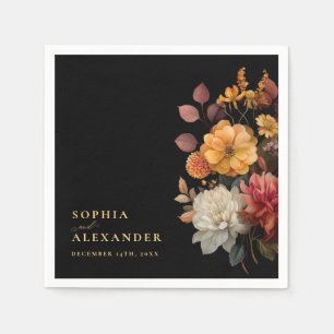 Terracotta Fall Black Floral Wedding Paper Napkin Serviette