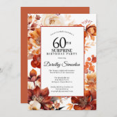 Terracotta Fall Blume 60. Überraschung Geburtstag Einladung (Vorne/Hinten)