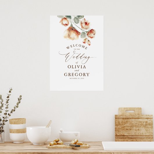 Terracotta Fall Blume Elegante Hochzeit Willkommen Poster (Küche)