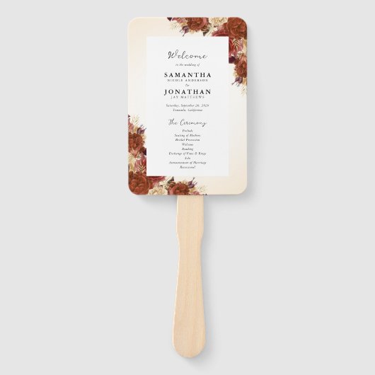 Terracotta Fall Blume Handwriting SkriptWedding Fächer (Vorderseite)