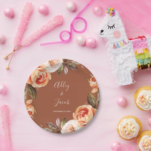 Terracotta Fall Boho Floral Wedge Pappteller (Party)