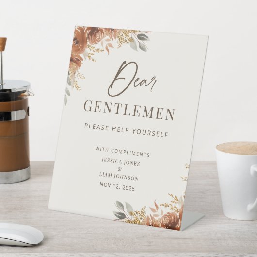 Terracotta Fall Boho Wedding Bad Basket Sockelschild (In SItu)