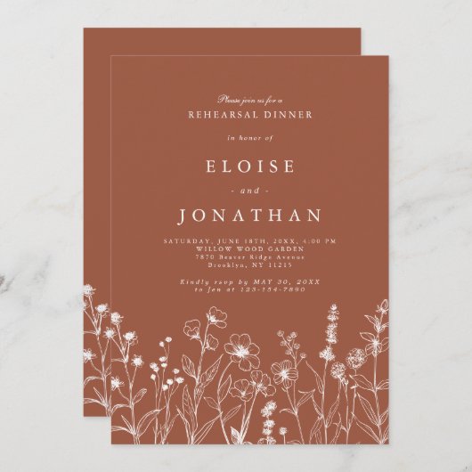 Terracotta Fall Boho Wildblume Probe Einladung (Vorne/Hinten)