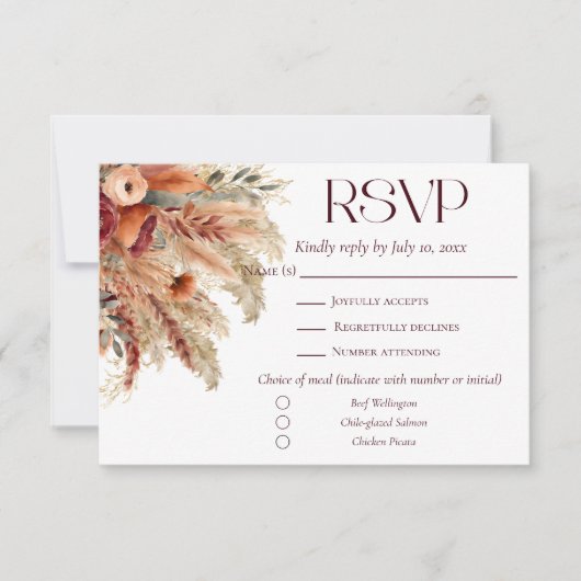 Terracotta Fall Dried Florals Pampas Grass Meals RSVP Karte (Vorderseite)