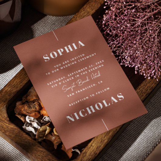 Terracotta fall Elegante minimalistische Hochzeit Einladung