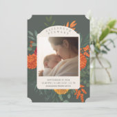 Terracotta Fall Floral 2 Foto Geburtsankündigung Einladung (Stehend Vorderseite)