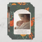 Terracotta Fall Floral 2 Foto Geburtsankündigung Einladung (Vorne/Hinten)