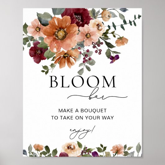 Terracotta Fall Floral Blume oder Blume Bar Poster (Vorne)