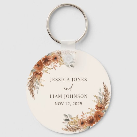 Terracotta Fall Floral Boho Rustikale Gastgeschenk Schlüsselanhänger (Vorderseite)