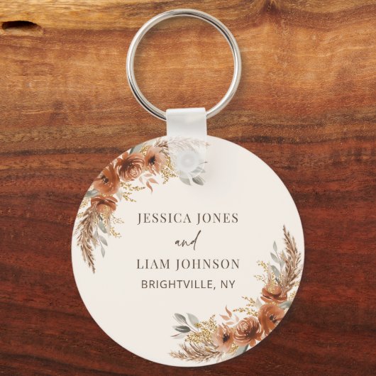 Terracotta Fall Floral Boho Rustikale Gastgeschenk Schlüsselanhänger (Rückseite)