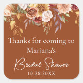 Terracotta Fall Floral Brautparty Favoriten Quadratischer Aufkleber (Vorderseite)