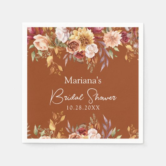 Terracotta Fall Floral Brautparty Serviette (Vorderseite)