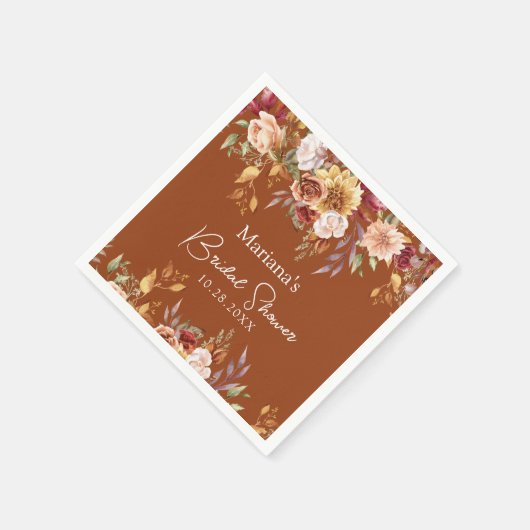 Terracotta Fall Floral Brautparty Serviette (Ecke)