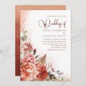Terracotta Fall Floral Burnt Orange Boho Wedding Einladung (Vorne/Hinten)