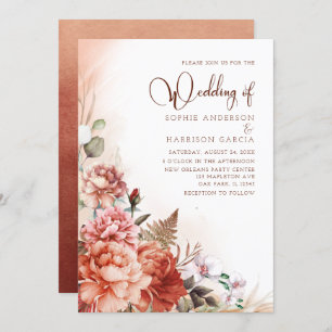 Terracotta Fall Floral Burnt Orange Boho Wedding Einladung