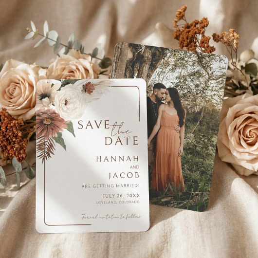 Terracotta Fall Floral Modern Photo Save The Date