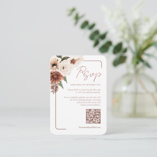 Terracotta Fall Floral Modern QR Code UAWG Begleitkarte (Stehend Vorderseite)