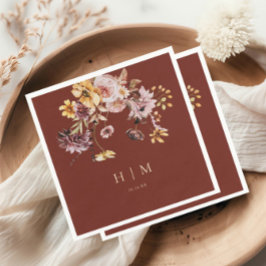Terracotta Fall Floral Monogram Wedding  Serviette