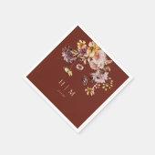 Terracotta Fall Floral Monogram Wedding Serviette (Ecke)