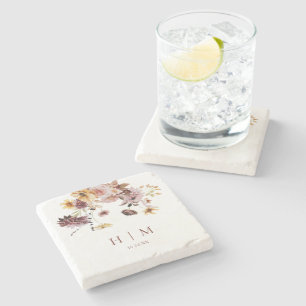 Terracotta Fall Floral Monogram Wedding Steinuntersetzer