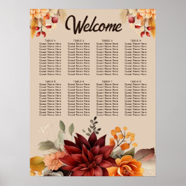 Terracotta Fall Floral Wedding Chart Poster