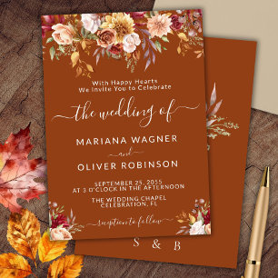 Terracotta Fall Floral Wedding Einladung