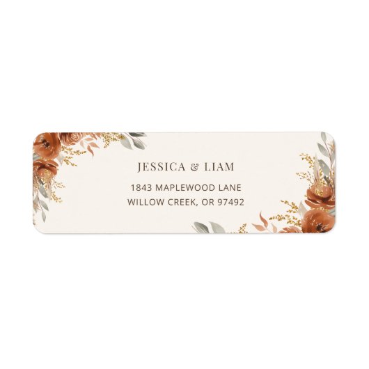 Terracotta Fall Floral Wedding Mail Rücksendeadres (Vorne)