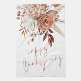 Terracotta Fall Florals Script Happy Thanksgiving Geschirrtuch