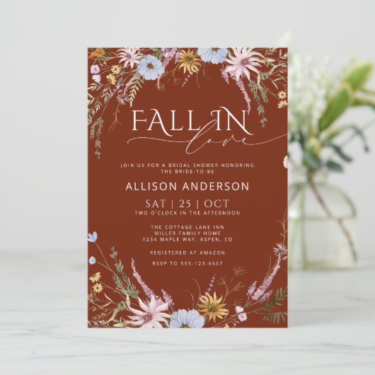 Terracotta Fall in Liebe Bridal Dusche Einladung (Stehend Vorderseite)