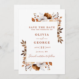 Terracotta Fall Moderne Wasserfarben Blumenzehen Save The Date
