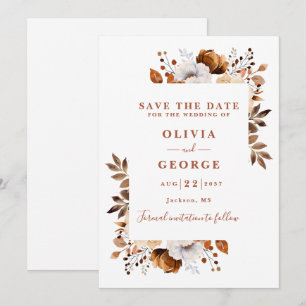 Terracotta Fall Moderne Wasserfarben Blumenzehen Save The Date
