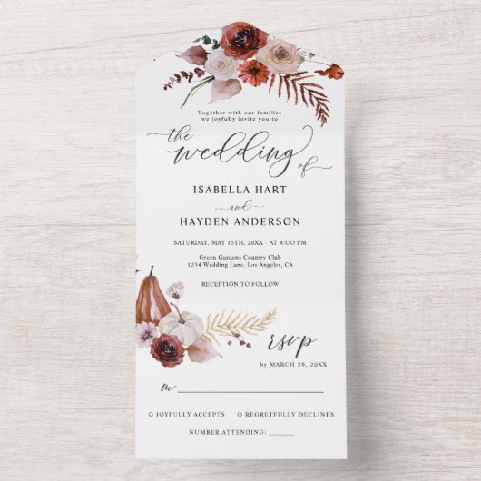 Terracotta Fall Pumpkins Boho Wedding Details UAWG All In One Einladung (Innen Boden)