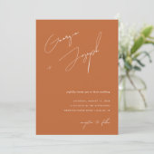 Terracotta Fall | Script Foto QR Code Wedding Einladung (Stehend Vorderseite)